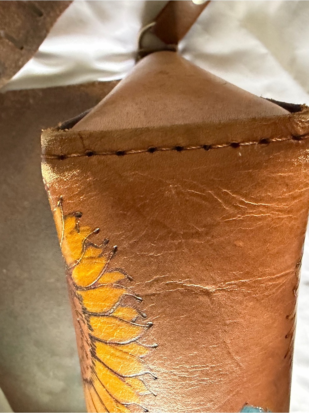 Moxie and Oliver Leather Crossbody Bag with Turquoise Bird & Sunflowers - Picture 8 of 16
